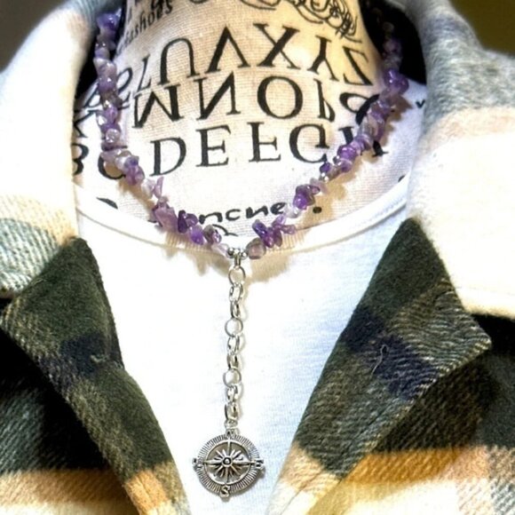 Amethyst Beaded Necklace with Compass Pendant - Picture 1 of 2
